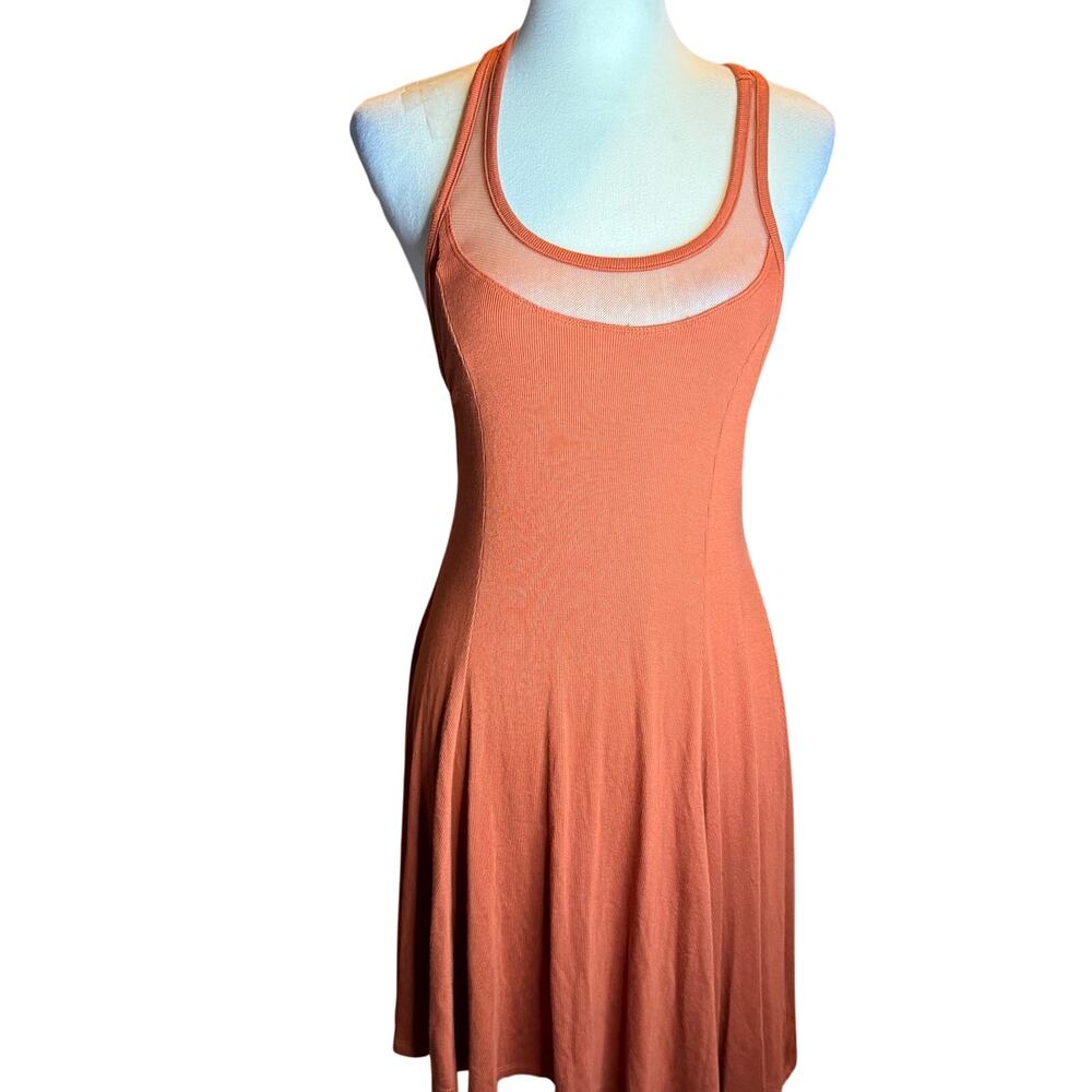 Silence + Noice Urban Outfitters Mesh Racerback Skater Dress, Rust, Medium, NWT